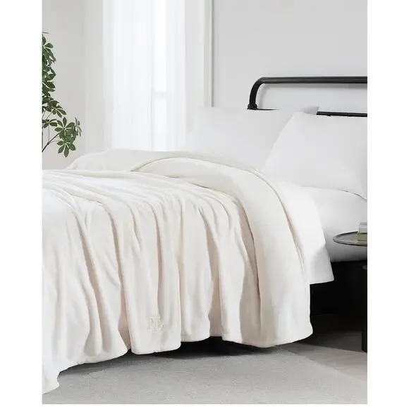 Lauren Ralph Lauren Micromink Blanket Full Queen Cream Ultra Soft Plush NEW - Picture 3 of 6